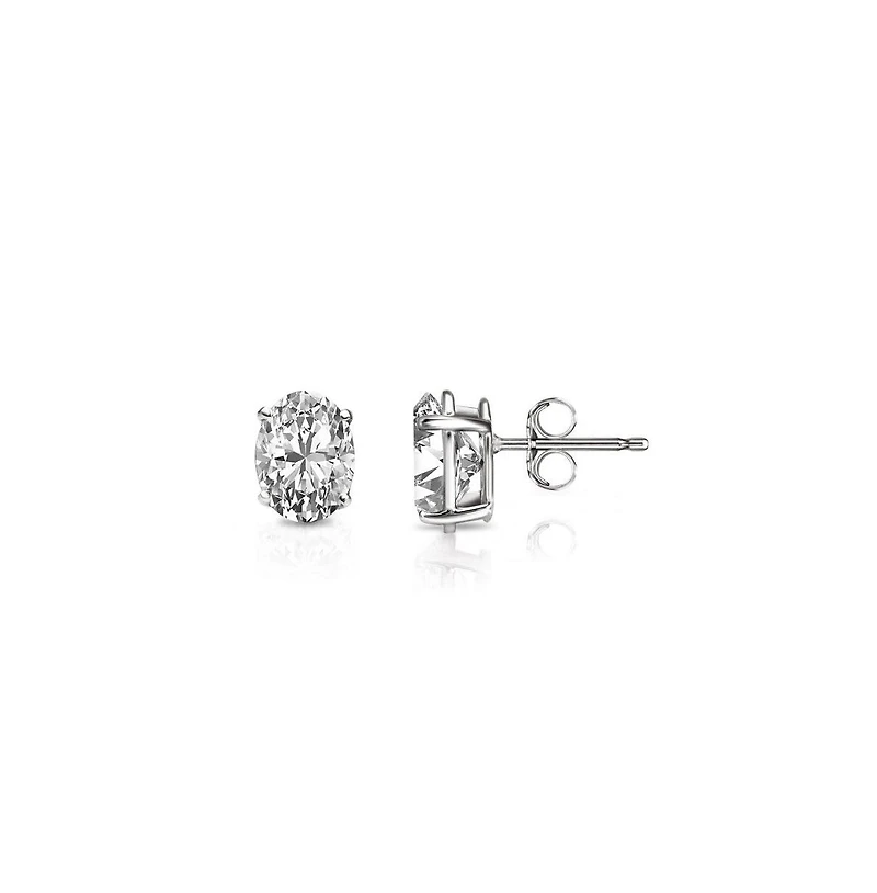 Suzy Levian Sterling Silver Cubic Zirconia Oval-Cut Classic Stud Earrings