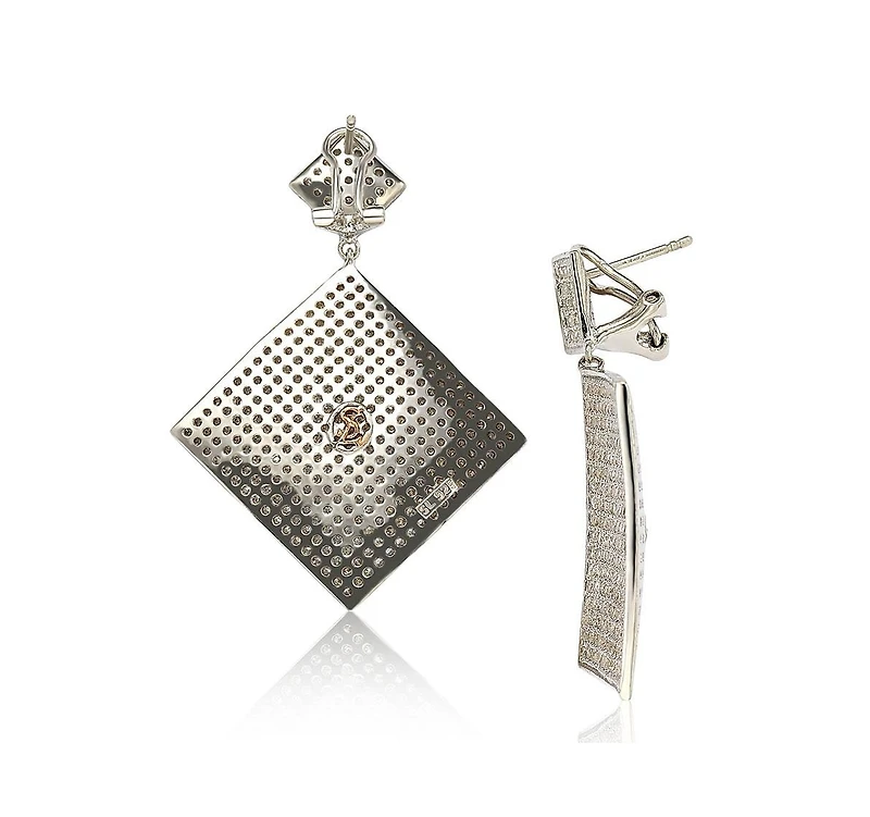 Suzy Levian Sterling Silver Cubic Zirconia Pave Flat Diamond-Shape Disk Dangle Earrings