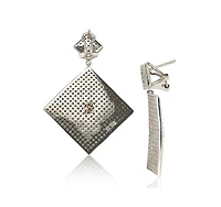 Suzy Levian Sterling Silver Cubic Zirconia Pave Flat Diamond-Shape Disk Dangle Earrings