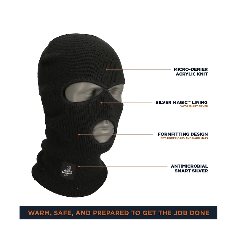RefrigiWear Men's Silver Magic 3-Hole Mask - Lightweight Cold Weather Face Mask with Enhanced Breathability
