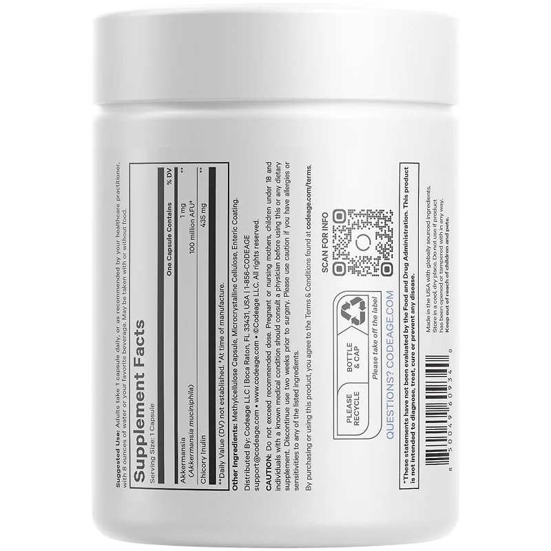Codeage Akkermansia Muciniphila Probiotic Supplement - 3-Month Supply of Akkermansia Probiotic & Chicory Inulin