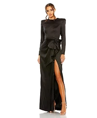 Women's Long Sleeve Structured Bow Draped Gown