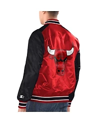 Men's Starter Red, Black Chicago Bulls Renegade Satin Full-Snap Varsity Jacket