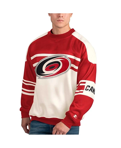 Men's Starter White Carolina Hurricanes Defense Fleece Crewneck Pullover Sweatshirt