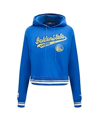 Women's Pro Standard Royal Golden State Warriors Script Tail Cropped Pullover Hoodie