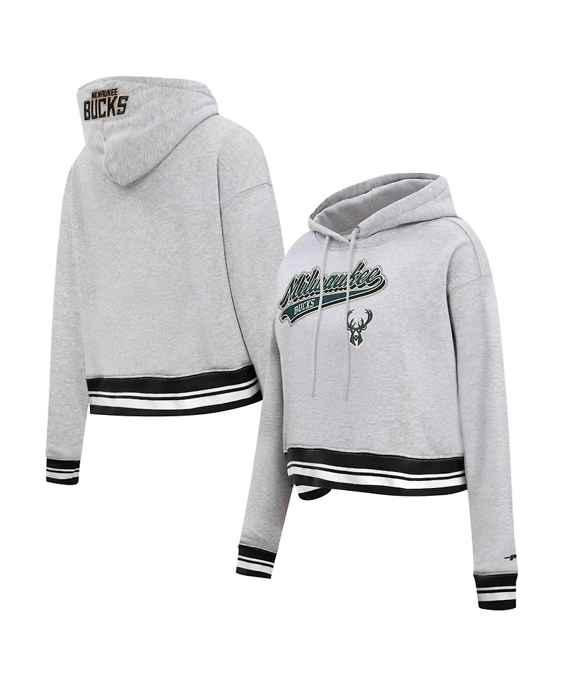 Women's Pro Standard Heather Gray Milwaukee Bucks Script Tail Cropped Pullover Hoodie
