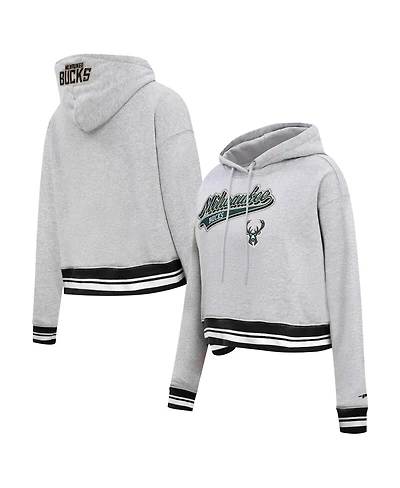 Women's Pro Standard Heather Gray Milwaukee Bucks Script Tail Cropped Pullover Hoodie