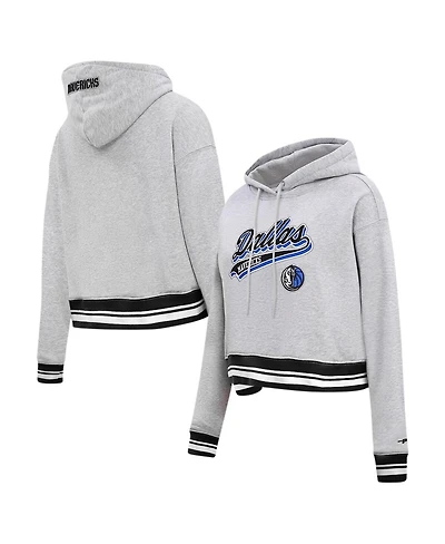 Women's Pro Standard Heather Gray Dallas Mavericks Script Tail Cropped Pullover Hoodie