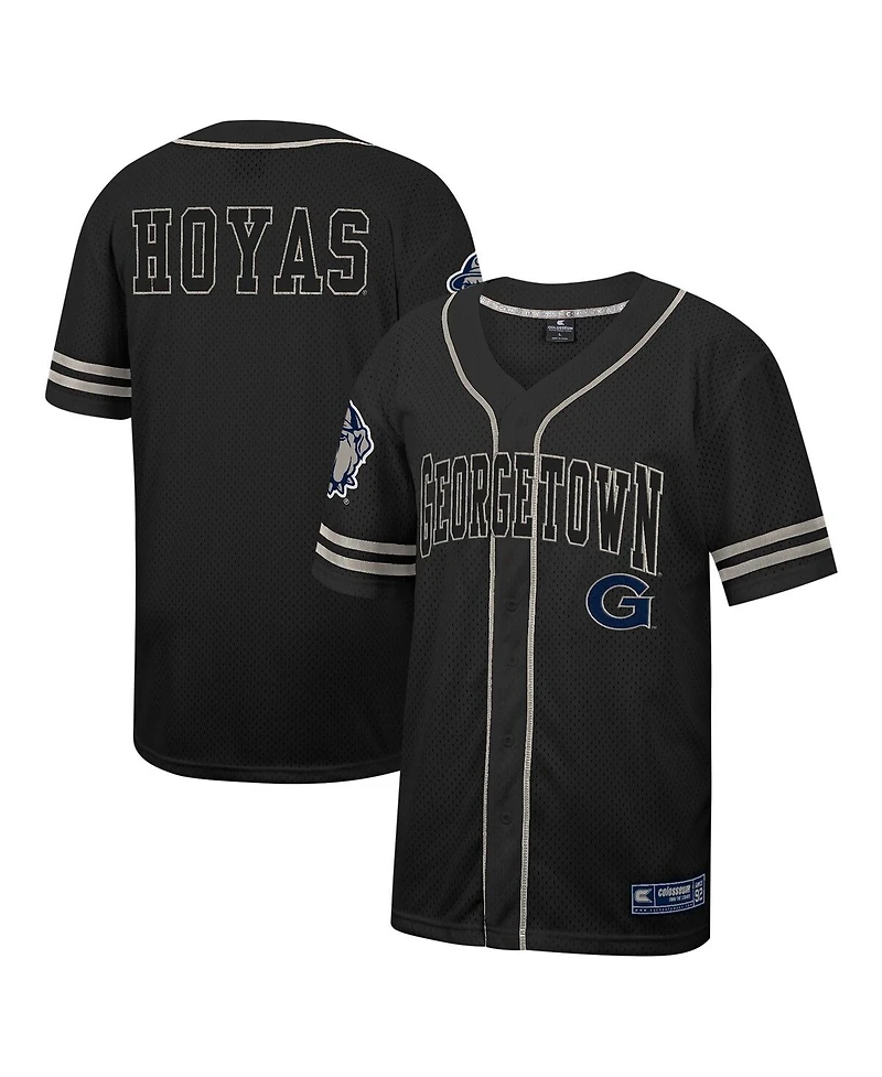 Men's Colosseum Black Georgetown Hoyas Free Spirited Mesh Button-Up Baseball Jersey