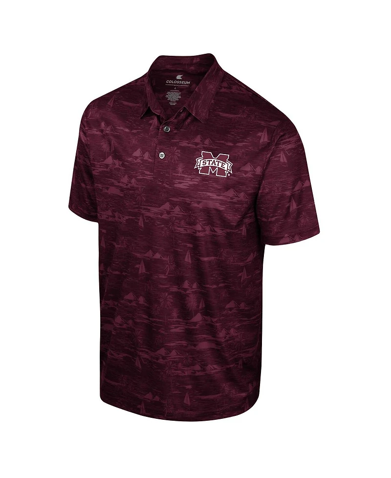 Men's Colosseum Maroon Mississippi State Bulldogs Daly Print Polo Shirt