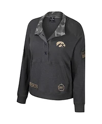 Women's Colosseum Heather Charcoal Iowa Hawkeyes Oht Military-Inspired Appreciation Payback Henley Thermal Sweatshirt