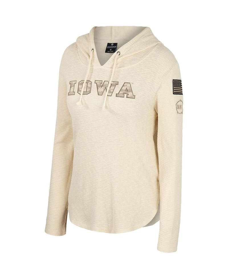 Women's Colosseum Cream Iowa Hawkeyes Oht Military-Inspired Appreciation Casey Raglan Long Sleeve Hoodie T-shirt