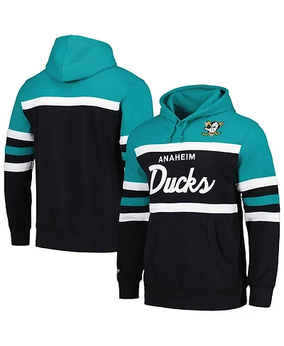 Men's Mitchell & Ness Black, Teal Anaheim Ducks Head Coach Pullover Hoodie