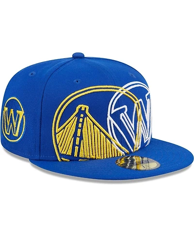 Men's New Era Royal Golden State Warriors Game Day Hollow Logo Mashup 59FIFTY Fitted Hat