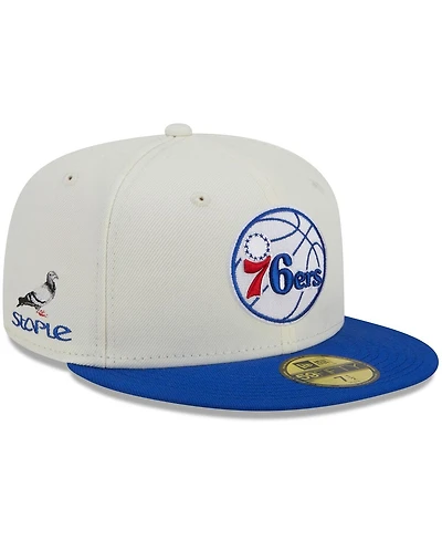 Men's New Era x Staple Cream, Royal Philadelphia 76ers Nba Two-Tone 59FIFTY Fitted Hat