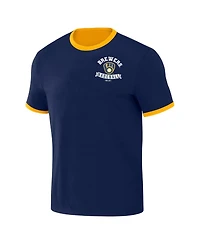 Men's Darius Rucker Collection by Fanatics Navy, Gold Distressed Milwaukee Brewers Two-Way Ringer Reversible T-shirt