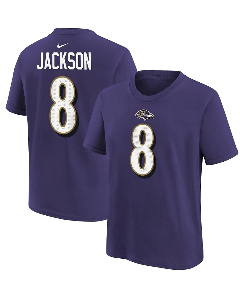 Big Boys Nike Lamar Jackson Purple Baltimore Ravens Player Name and Number T-shirt