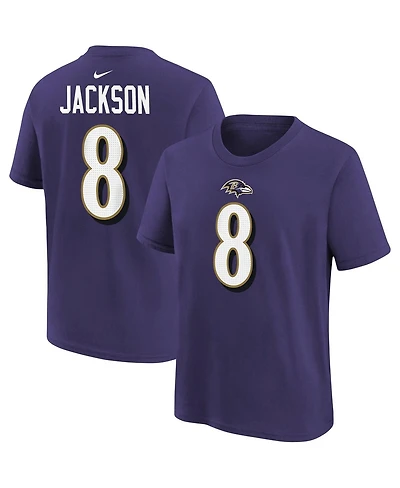 Big Boys Nike Lamar Jackson Purple Baltimore Ravens Player Name and Number T-shirt