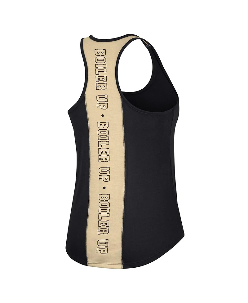 Women's Colosseum Black Distressed Purdue Boilermakers 10 Days Racerback Scoop Neck Tank Top