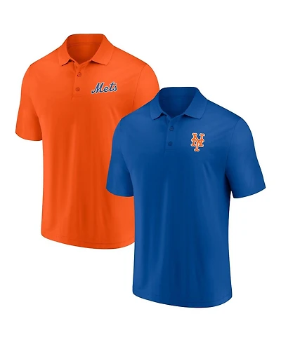 Men's Fanatics Royal, Orange New York Mets Dueling Logos Polo Shirt Combo Set