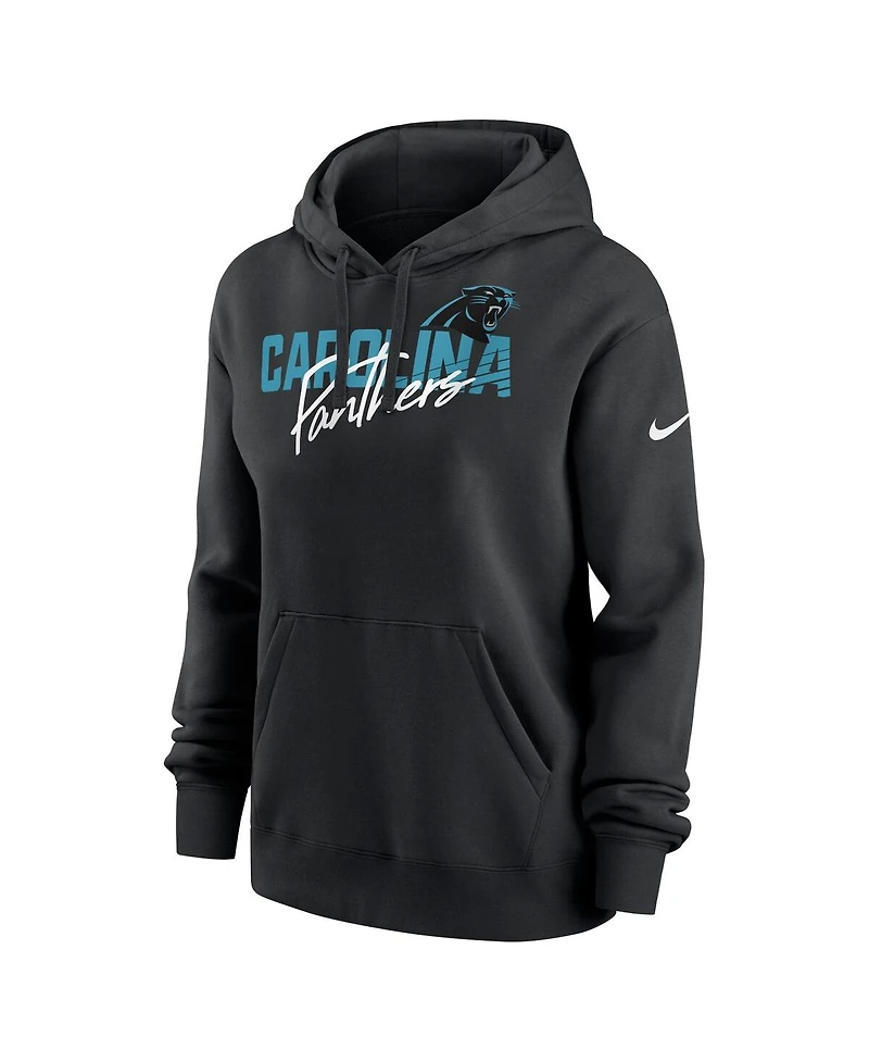 Women's Nike Black Carolina Panthers Wordmark Club Fleece Pullover Hoodie