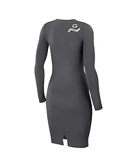 Women's Wear by Erin Andrews Charcoal Green Bay Packers Lace Up Long Sleeve Dress