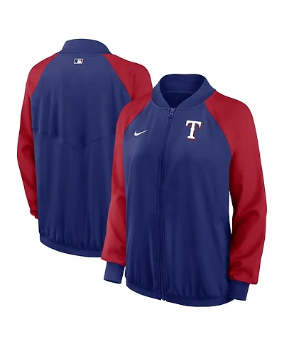 Women's Nike Royal Texas Rangers Authentic Collection Team Raglan Performance Full-Zip Jacket