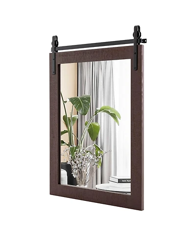 30''x22'' Wall Mount Mirror Decor Vanity Mirror Wood Frame Barn Door Style