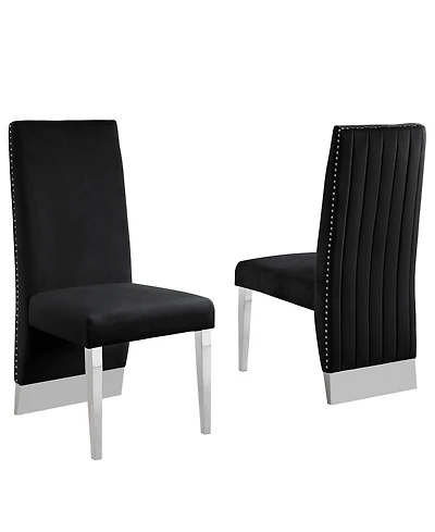 Best Quality Furniture 26" L x 20" W 42" H Velvet Side Chairs with Line Tufted Back and Chrome Legs, Set of 2