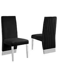 Best Quality Furniture 26" L x 20" W 42" H Velvet Side Chairs with Line Tufted Back and Chrome Legs, Set of 2