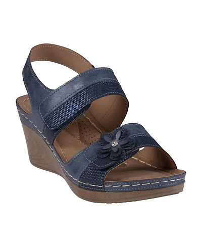 Gc Shoes Women's Tulip Stay-Put Double Band Flower Wedge Sandals