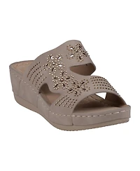 Gc Shoes Women's Santiago Perforated Studded Slip-On Wedge Sandals