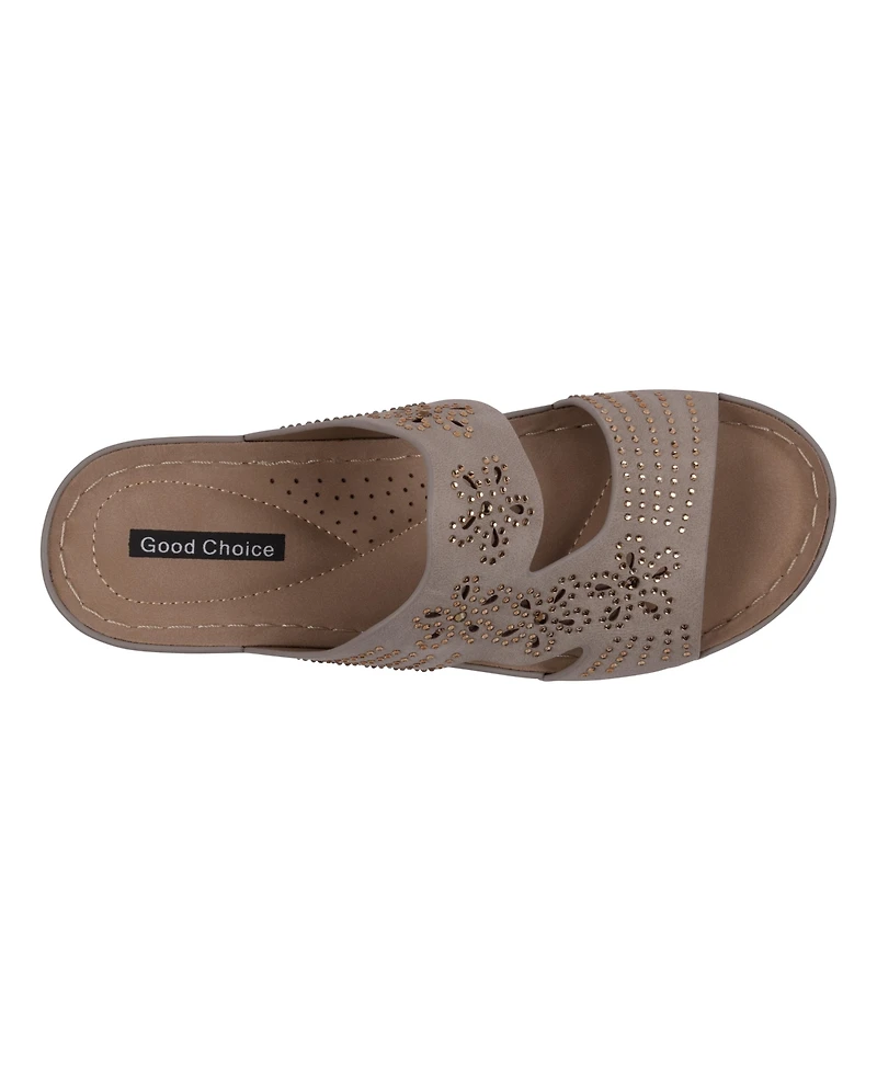 Gc Shoes Women's Santiago Perforated Studded Slip-On Wedge Sandals