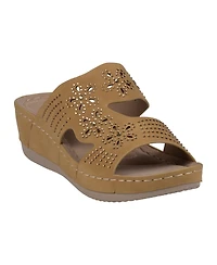 Gc Shoes Women's Santiago Perforated Studded Slip-On Wedge Sandals