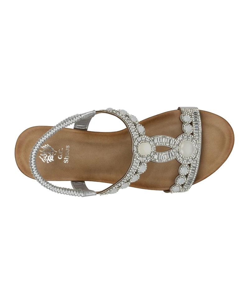 Gc Shoes Women's Fiah Jeweled Slingback Wedge Sandals