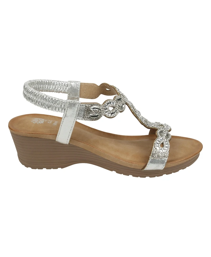 Gc Shoes Women's Damaris Embellished Slingback Wedge Sandals