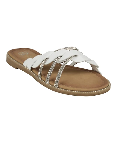 Gc Shoes Women's Jolie Strappy Embellished Slip On Flat Sandals
