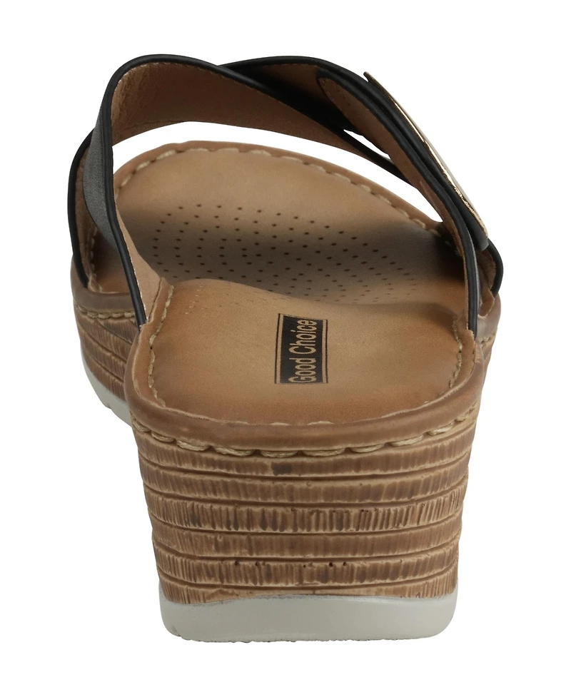 Gc Shoes Women's Demi Cross Strap Hardware Slip-On Wedge Sandals