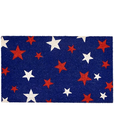 Northlight Blue Coir Red and White Stars Americana Outdoor Doormat, 18" x 30"