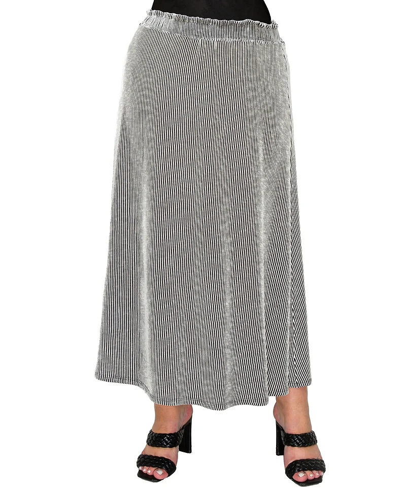 Coin 1804 Plus Span Rail Textured Rib Elastic Waist Maxi Skirt