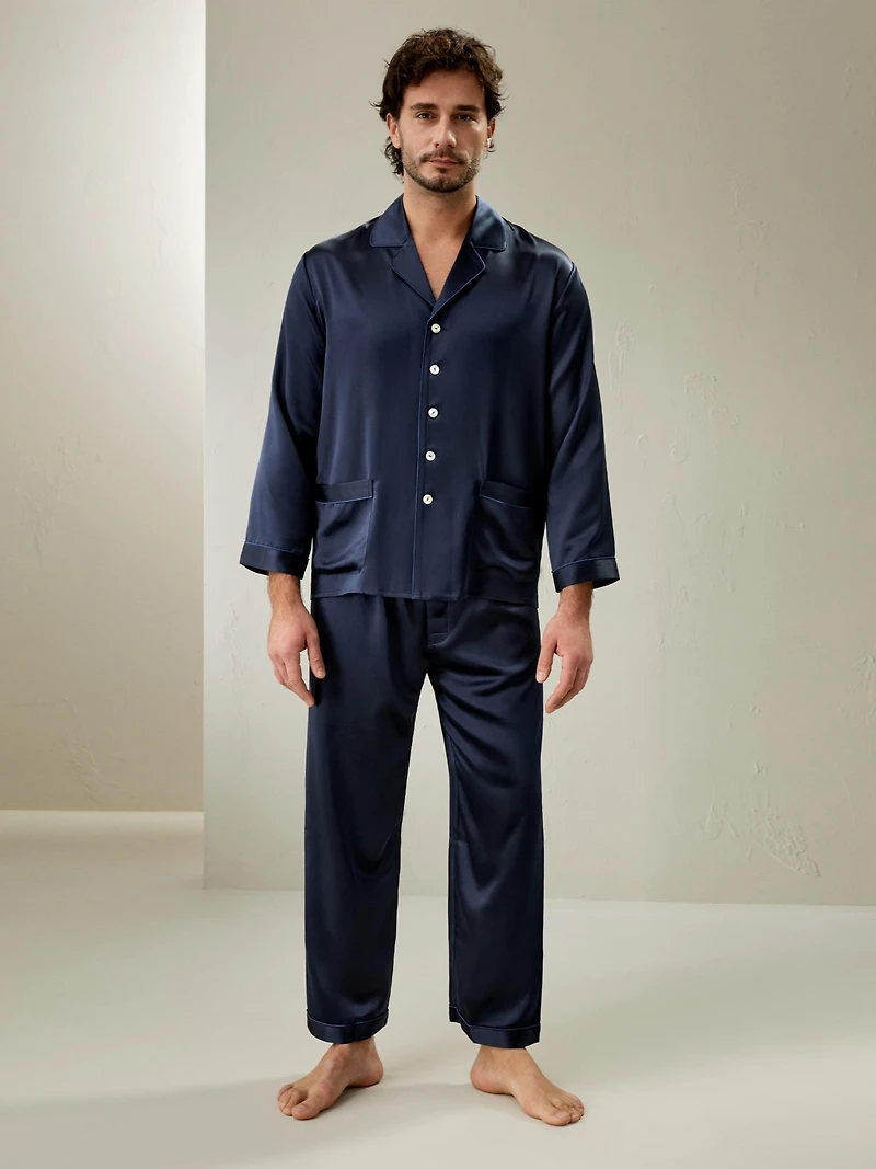 Lilysilk Men's Long Silk Pajamas Set for Men