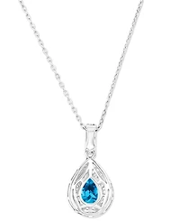 Amethyst (5/8 ct. t.w.) & Lab-Grown White Sapphire (1/2 Teardrop Halo Birthstone Pendant Necklace Sterling Silver, 16" + 2" extender (Als