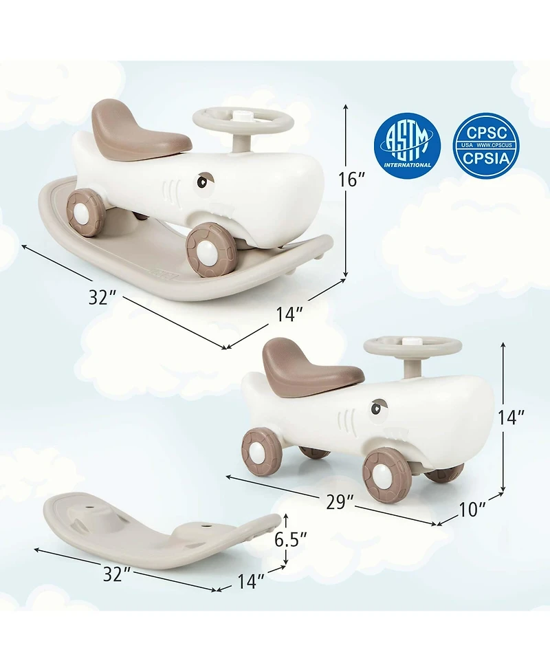 Convertible Rocking Horse & Sliding Car with Detachable Balance Board