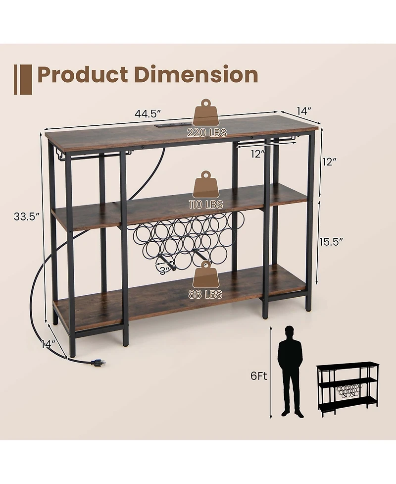 Cabinet Bar Table Rack for Drinks Glasses with Power Outlets