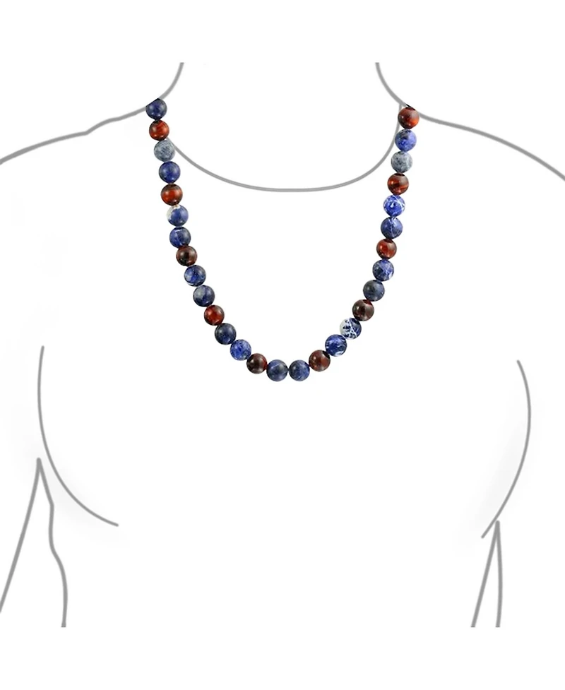 Bling Jewelry Bali Style Blue Natural Sodalite Brown Tiger Eye Ball Bead Strand Necklace Stainless Steel Hook Clasp