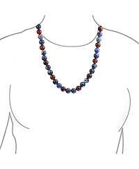 Bling Jewelry Bali Style Blue Natural Sodalite Brown Tiger Eye Ball Bead Strand Necklace Stainless Steel Hook Clasp