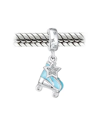 Bling Jewelry Sport Roller Rink Star Dangling Blue Roller Skates Bead Fits European Charm Bracelet Enamel Sterling Silver