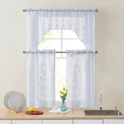 Hlc.Me Joyce Semi Sheer Kitchen Swag Curtain Panels Rod Pocket For Small Windows Kitchen Bathroom 30 W X 36 L Pair