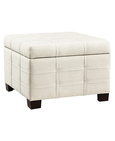Office Star Detour Strap 29.75" Square Storage Ottoman in Wood and Linen Fabric Upholstery