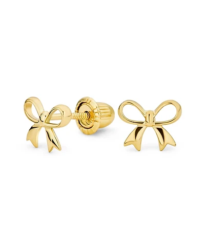 Bling Jewelry Dainty Tiny Birthday Present Ribbon Solid14K Yellow Gold Mini Bow Stud Earrings Safety Clutch Screw Back